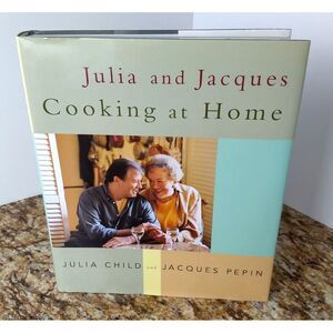 Julia Child & Jacques Pepin COOKING AT HOME Hardcover Illustrated Cookbook w/ DJ
